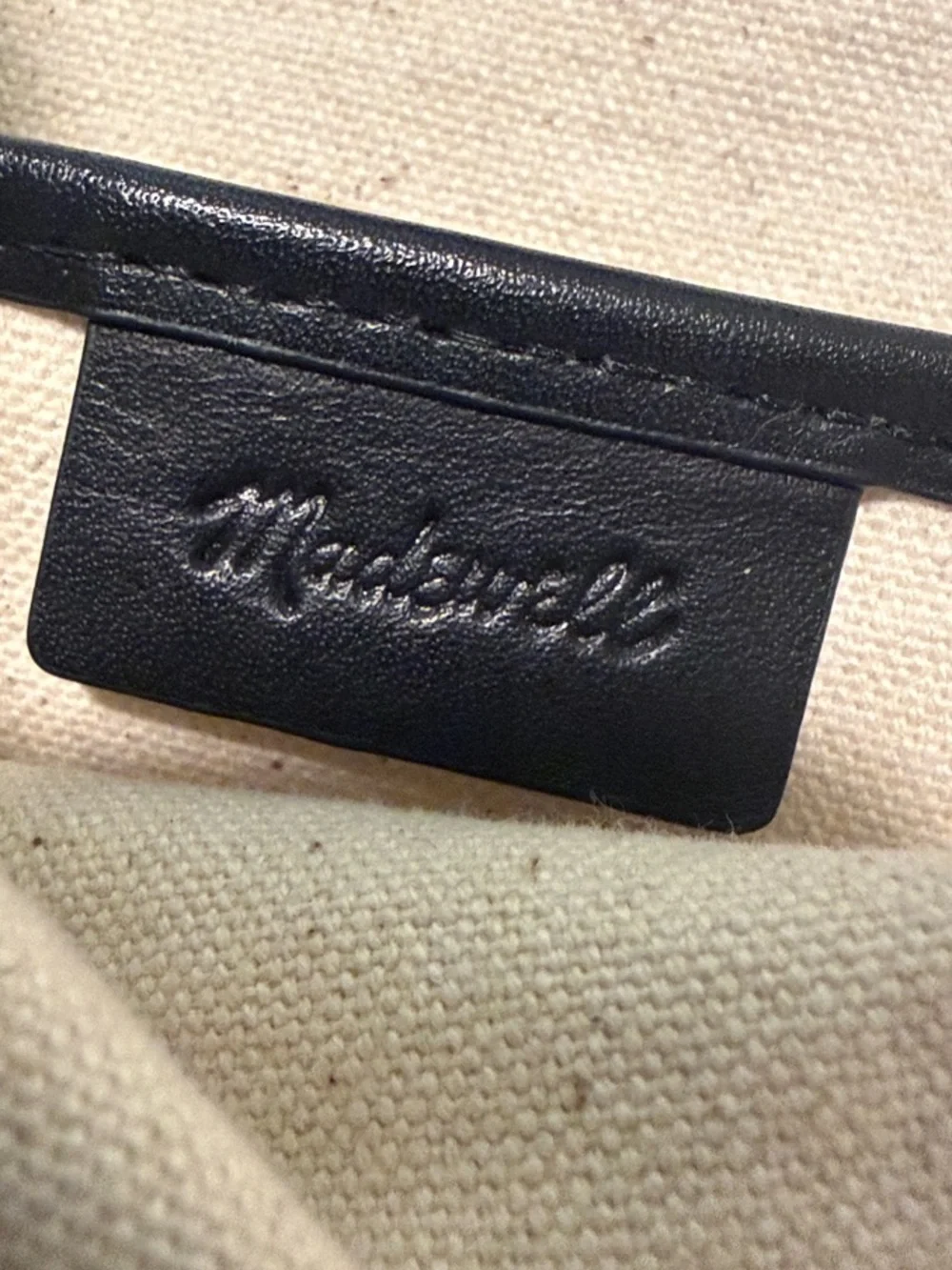 Madewell Black Knotted Leather Net Tote over Cream Canvas